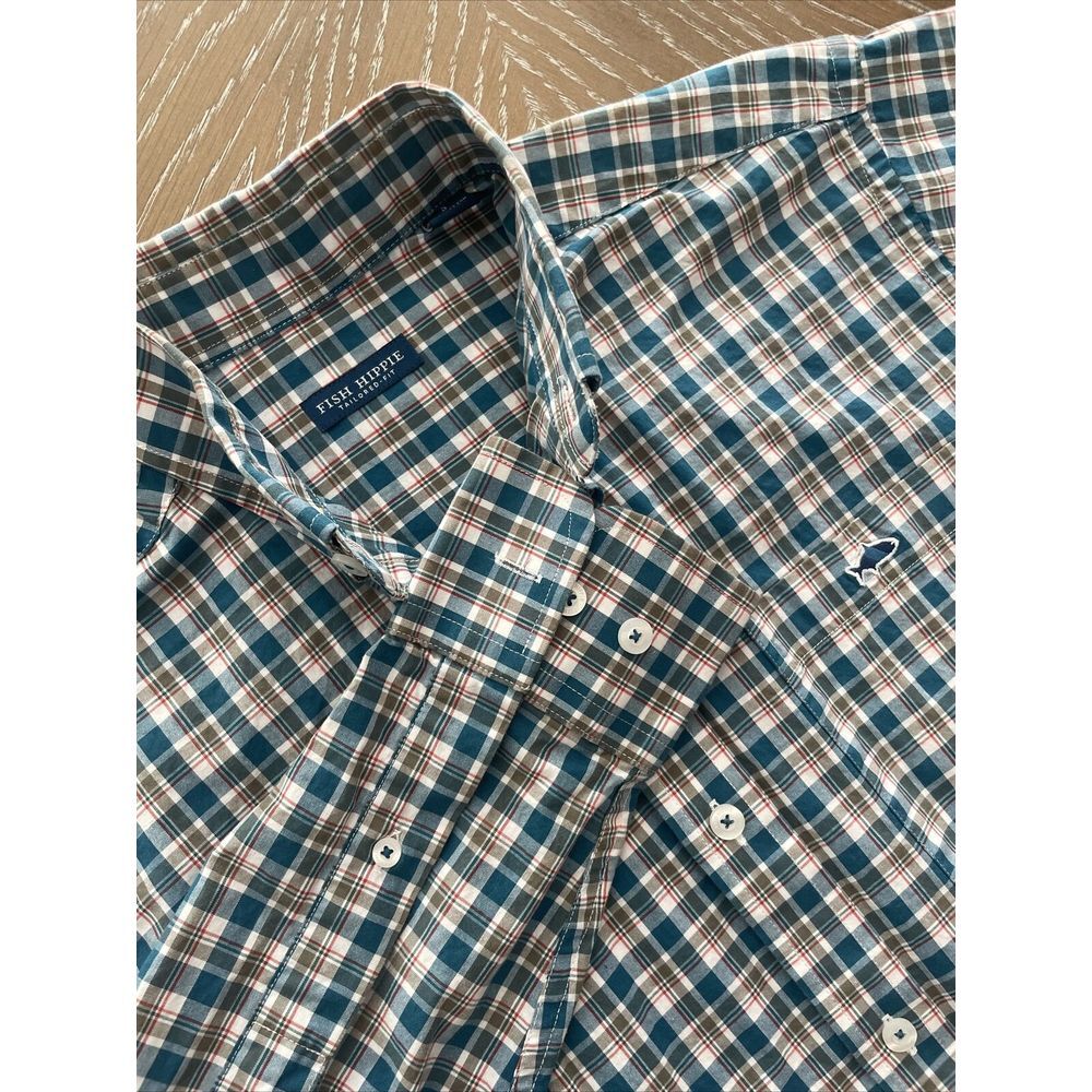 Fish Hippie SMALL‎ Tailored Fit Button Down Shirt Mens Plaid EXCELLENT VG Colors